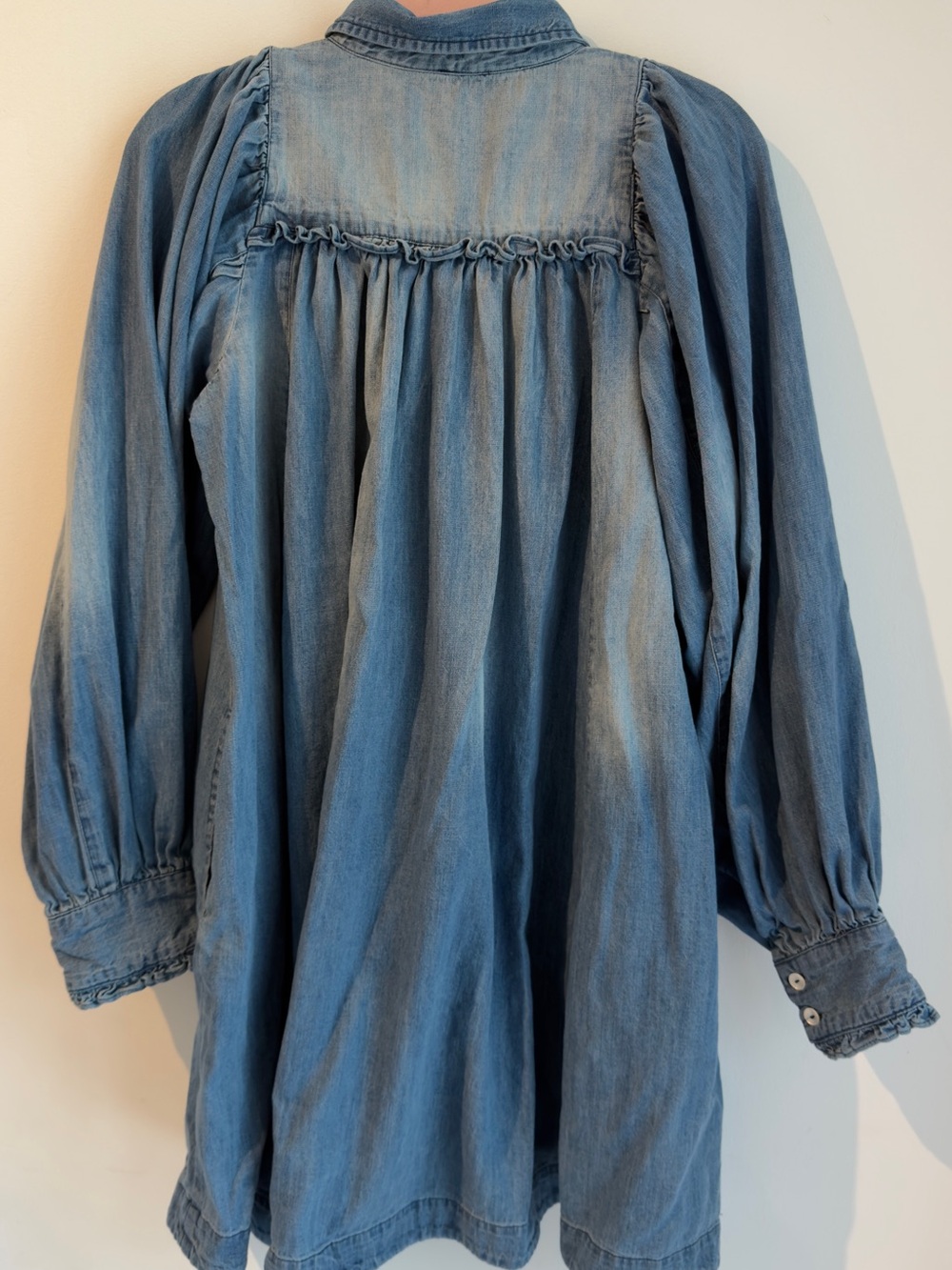 Free People Light Blue Denim Pintuck Babydoll Mini Dress - Picture 7 of 12